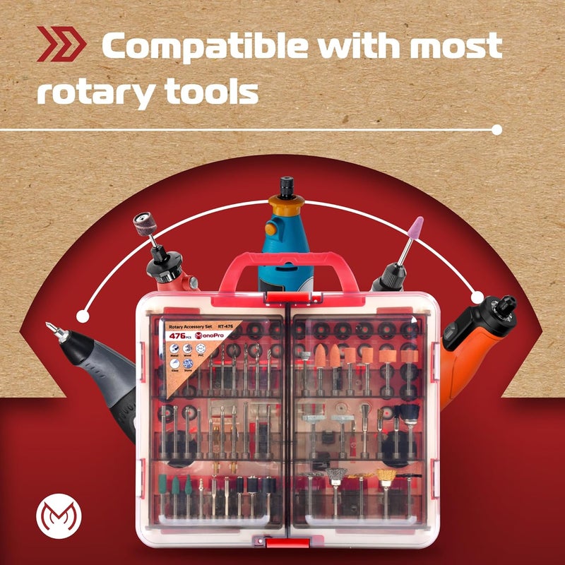 MonoPro 476 PCS Rotary Tool Accessories Kit, 1/8-in Shank Rotary Tool Kit, Universal Fitment for Easy Polishing, Sanding, Cutting, Drilling, Engraving, Sharpening, Grinding with Portable Storage Case - Image 5